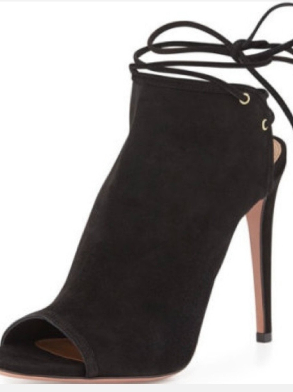 Aquazzura Mayfair Black Suede Peep-Toe Lace-Up Stiletto Ankle Bootie